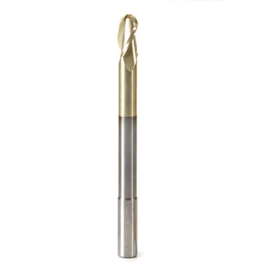 Amana Tool 46493 Extra Long CNC 2D and 3D Carving Tapered Ball Nose 0.10 Deg x 1/2 D x 1/4 R x 1 CH x 1/2 SHK x 6 Inch Long x 3 Flute Solid Sub Micrograin Carbide ZrN Coated Reduced SHK Router Bit