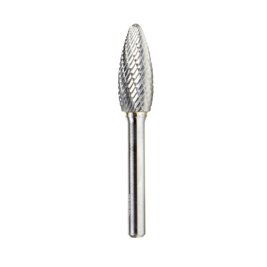 Amana Tool BURS-206 Flame Shape SC Head 1/2 D x 1-1/4 CH x 1/4 SHK x 3 Inch Long Double Cut SH Burr Bit