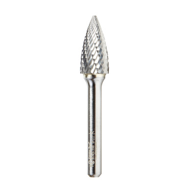Amana Tool BURS-198 Pointed Tree Shape SC Head 1/2 D x 1 CH x 1/4 SHK x 2-3/4 Inch Long Double Cut SG Burr Bit