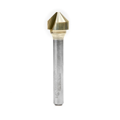 Amana Tool 45745 ZrN Coated V-Groove 90 Deg. Folding for Aluminum Composite Material (ACM) Panels Like Alucobond, Dibond, 0.090 Tip Cut Width x 3/8 CH x 1/2 D x 1/4 Inch SHK Carbide Brazed to Steel Shank Router Bit