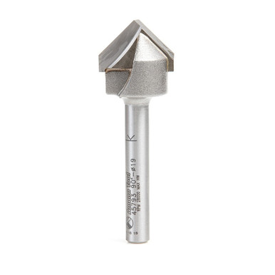 Amana Tool 45793 V-Groove 90 Deg. Folding for Aluminum Composite Material (ACM) Panels Like Alucobond, Dibond, 0.118 Tip Cut Width x 17/32 CH x 3/4 D x 1/4 Inch SHK Carbide Tipped Router Bit