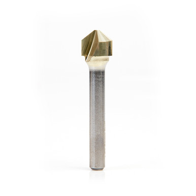 Amana Tool 45781 ZrN Coated V-Groove 108 Deg. Folding for Aluminum Composite Material (ACM) Panels Like Alucobond, Dibond, 0.090 Tip Cut Width x 3/8 CH x 1/2 D x 1/4 Inch SHK Carbide Brazed to Steel Shank Router Bit