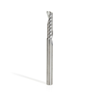 Amana Tool 51409 CNC SC Spiral O Single Flute Plastic Cutting 1/4 D x 1-1/16 CH x 1/4 SHK x 3 Inch Long Up-Cut Router Bit with Mirror Finish