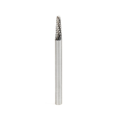 Amana Tool BURS-210 Radius Cone Shape SC 1/8 D x 3/8 CH x 1/8 SHK x 1-1/2 Inch Long Double Cut SL Burr Bit