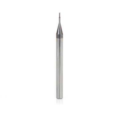 Amana Tool 51753 Mini Solid Carbide Spiral for Steel, Stainless Steel & Composites, AlTiN Coated 0.0125 Radius x 0.025 Dia x 0.075 Cut Height x 1/8 Shank x 1-1/2 Inch Long Up-Cut 4-Flute Ball End Router Bit/End Mill