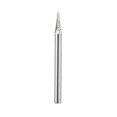 Amana Tool BURS-220 Pointed Cone Shape 12 Deg SC 1/8 D x 11/32 CH x 1/8 SHK x 1-1/2 Inch Long Double Cut SM Burr Bit