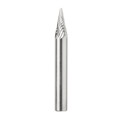 Amana Tool BURS-222 Pointed Cone Shape 22 Deg SC 1/4 D x 1/2 CH x 1/4 SHK x 2 Inch Long Double Cut SM Burr Bit