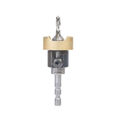 Amana Tool 55338 Carbide Tipped 82 Degree Countersink with Adjustable Depth Stop and No-Thrust BB, Hybrid For Festool CENTROTEC System 1/2 D x 3/16 Drill D x 1/4 Inch Quick Release Hex SHK
