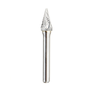 Amana Tool BURS-224 Pointed Cone Shape 14 Deg SC Head 3/8 D x 5/8 CH x 1/4 SHK x 2-1/2 Inch Long Double Cut SM Burr Bit