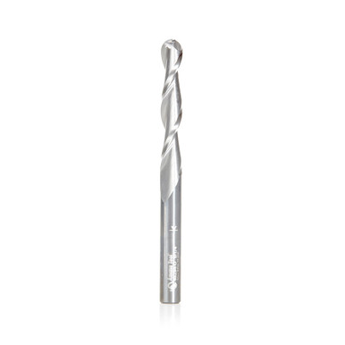 Amana Tool 46294-U CNC 2D and 3D Carving 0.10 Deg Straight Angle Ball Nose x 1/4 D x 1/8 R x 1-1/2 CH x 1/4 SHK x 3 Inch Long x 2 Flute SC Upcut Router Bit