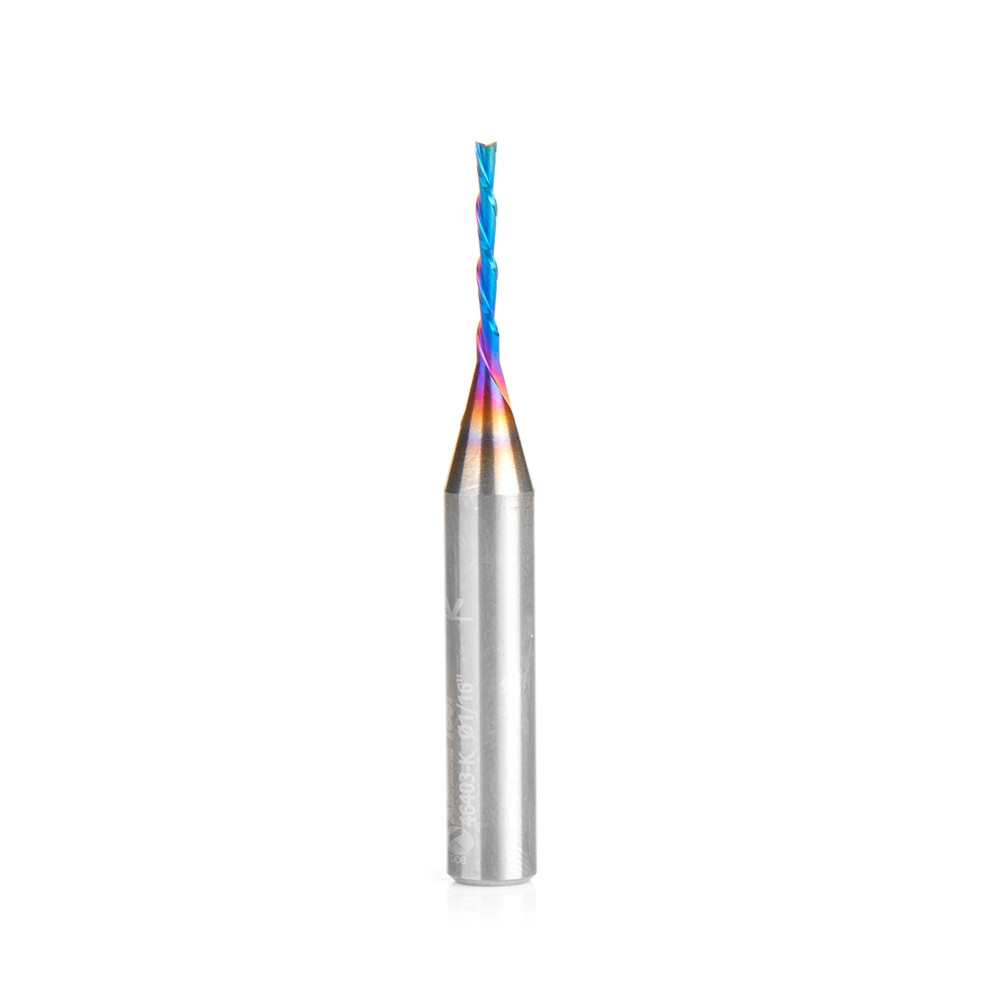 Image of Amana Tool 46403-K SC Spektra Extreme Tool Life Coated Spiral Plunge 1/16 Dia x 1/2 CH x 1/4 SHK 2 Inch Long Down-Cut Router Bit