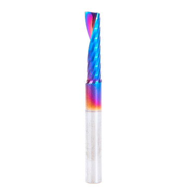Amana Tool 57367-K, CNC Spektra Coated SC Spiral O Single Flute, Improved Surface Finish Plastic Cutting 1/4 D x 1 CH x 1/4 SHK x 2-1/2 Inch Long Up-Cut Router Bit with Mirror Finish