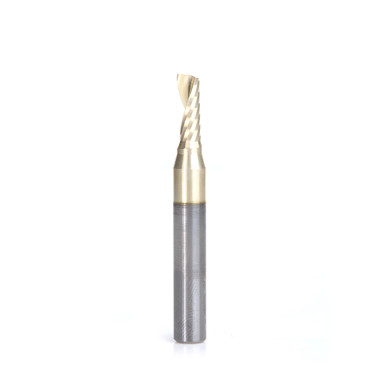 Amana Tool 57353-Z SC Spiral O Single Flute, Improved Surface Finish Aluminum Cutting 3/16 D x 1/2 CH x 1/4 SHK x 2 Inch Long Up-Cut ZrN Coated Router Bit with Mirror Finish