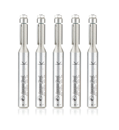 Amana Tool MR0102-5, 5-Pack Miniature 3/16 D Flush Trim with 3/16 D BB- Eliminates Burn Marks (Burnout) Caused by Brass Pilot Bits- 7/16 CH x 1/4 Inch SHK Carbide Tipped Router Bits