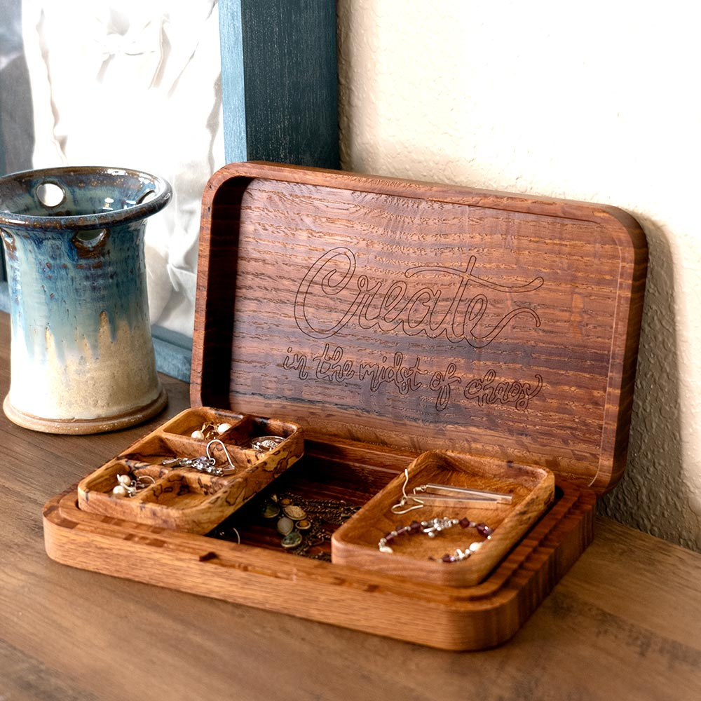 Image of Large Wooden Jewelry Box CNC Plans, Downloadable and Customizable