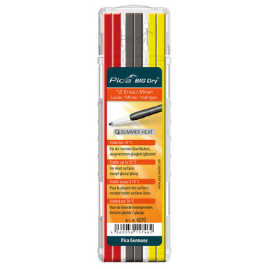 Pica 6070 Big-Dry Refill-Set Summerheat 4 Graphite, 4 Red, 4 Yellow (12 Leads/Pack)