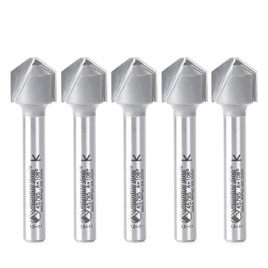 Amana Tool 45795-5, 5-Pack V-Groove 108 Deg. Folding for Aluminum Composite Material (ACM) Panels Like Alucobond, Dibond, 0.090 Tip Cut Width x 3/8 CH x 1/2 D x 1/4 Inch SHK Carbide Tipped Router Bits