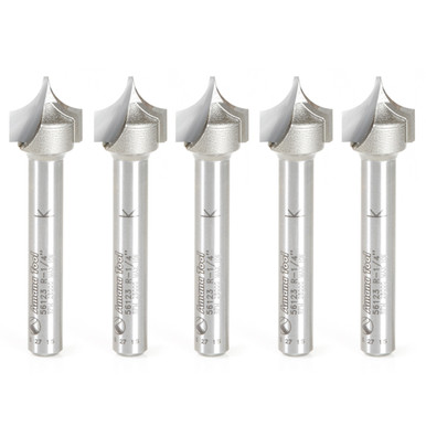 Amana Tool 56123-5, 5-Pack Carbide Tipped Point Cutting Roundover 1/4 R x 1/2 D x 1/2 CH x 1/4 SHK x 2 Inch Long Router Bits for Beadboards