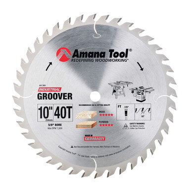Amana Tool 61369 Carbide Tipped Groover 10 Inch D x 40T FT, 18 Deg, 5/8 Bore for Table Saws