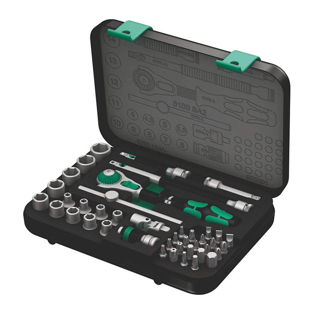 Wera | Galaxy GreenBeam Combination Hand Tool Sets: Set Type: Bit Set, Socket; Number Of Pieces: 42; Measurement Type: Metric - Tool Box | Part