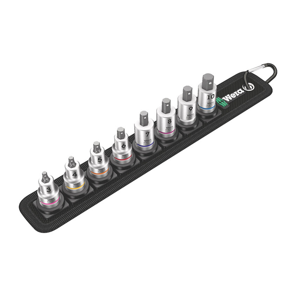 Wera Hex Bit Socket Set: 3/8" Drive, 8 Pc, 3 to 10 mm Hex - 3, 4, 5, 6, 7, 8, 9, 10 for 3/8 Drive | Part #05003971001