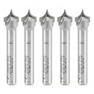 Amana Tool 56126-5, 5-Pack Carbide Tipped Point Cutting Roundover 3/16 R x 3/8 D x 19/64 CH x 1/4 SHK x 1-7/8 Inch Long Router Bits for Beadboards