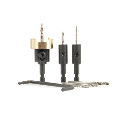 Amana Tool AMS-618 7-Pc Carbide Tipped Countersink with Adjustable Depth Stop and No-Thrust, No Marring Ball Bearing Quick Release Shank Drill Adapter Set with Replacement HSS Drills