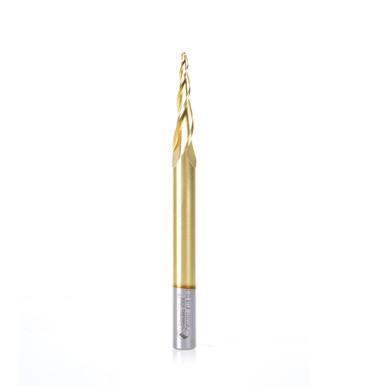 Amana Tool HSS1307 CNC 2D and 3D Carving Ball Nose 5.3 Deg Tapered Angle x 1/8 Dia x 2 CH x 1/2 Shank x 6 Inch Long x 3 Flute High Speed Steel (HSS) ZrN Coated Upcut Router Bit