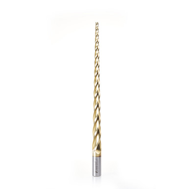 Amana Tool HSS1314 CNC 2D and 3D Carving 1.5 Deg Tapered Angle Flat Bottom 1/4 D x 10 CH x 3/4 SHK x 12 Inch Long x 4 Flute ZrN Coated Up-Cut Router Bit