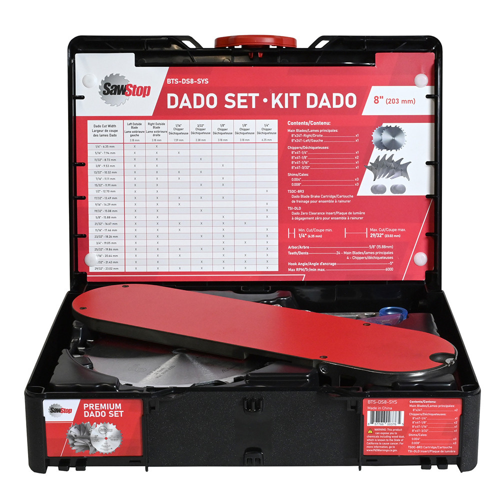 Sawstop 8 Inch x 5/8 Inch 6000 RPM Premium Dado Set with Systainer Case - BTS-DS8-SYS