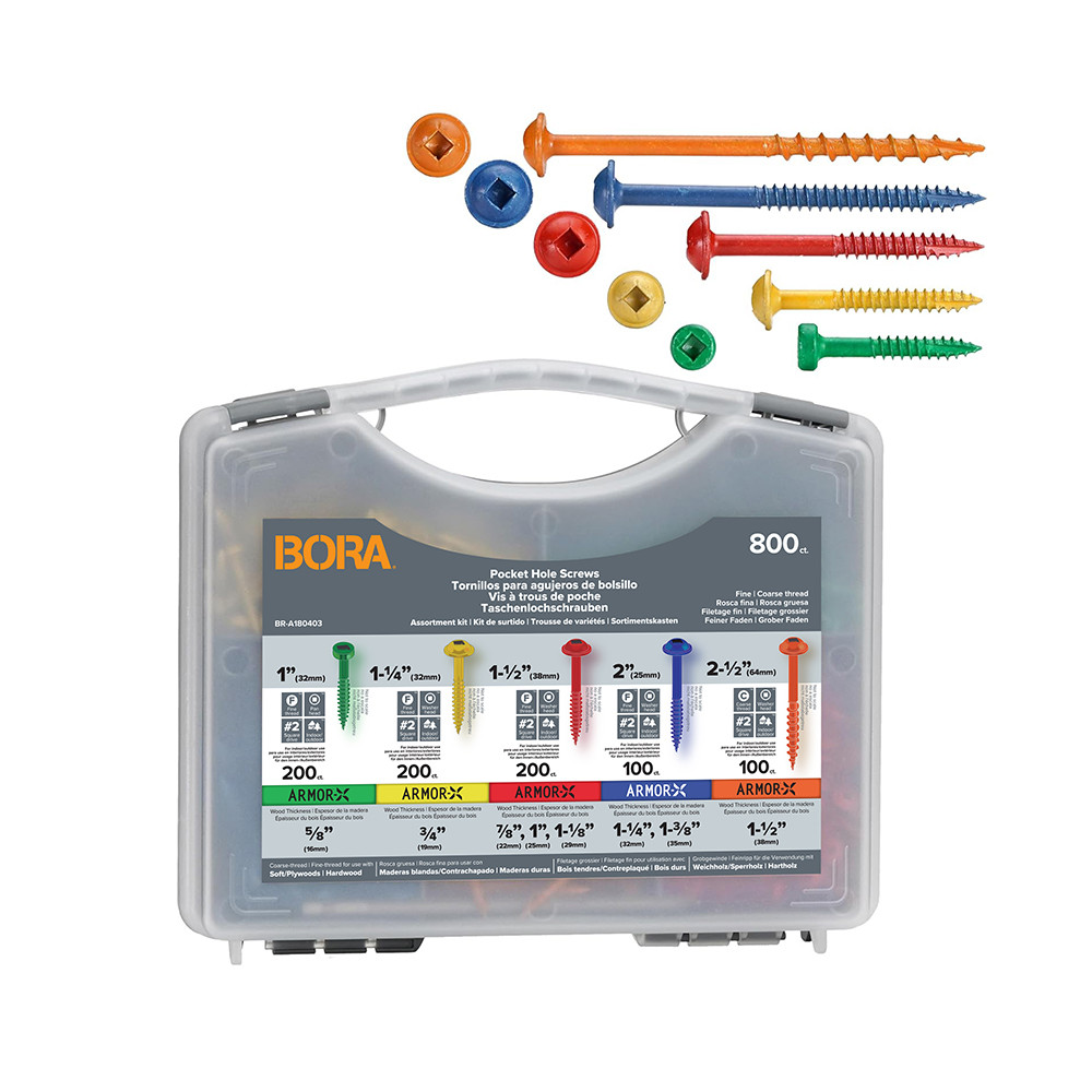 Bora 800-Piece Fine Thread Pocket Hole Screw Kit for Hardwood