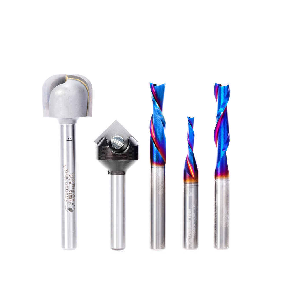 Image of Amana Tool AMS-204 Matt 5-Pc CNC Solid and Insert Carbide Set, 1/4 Inch Shank