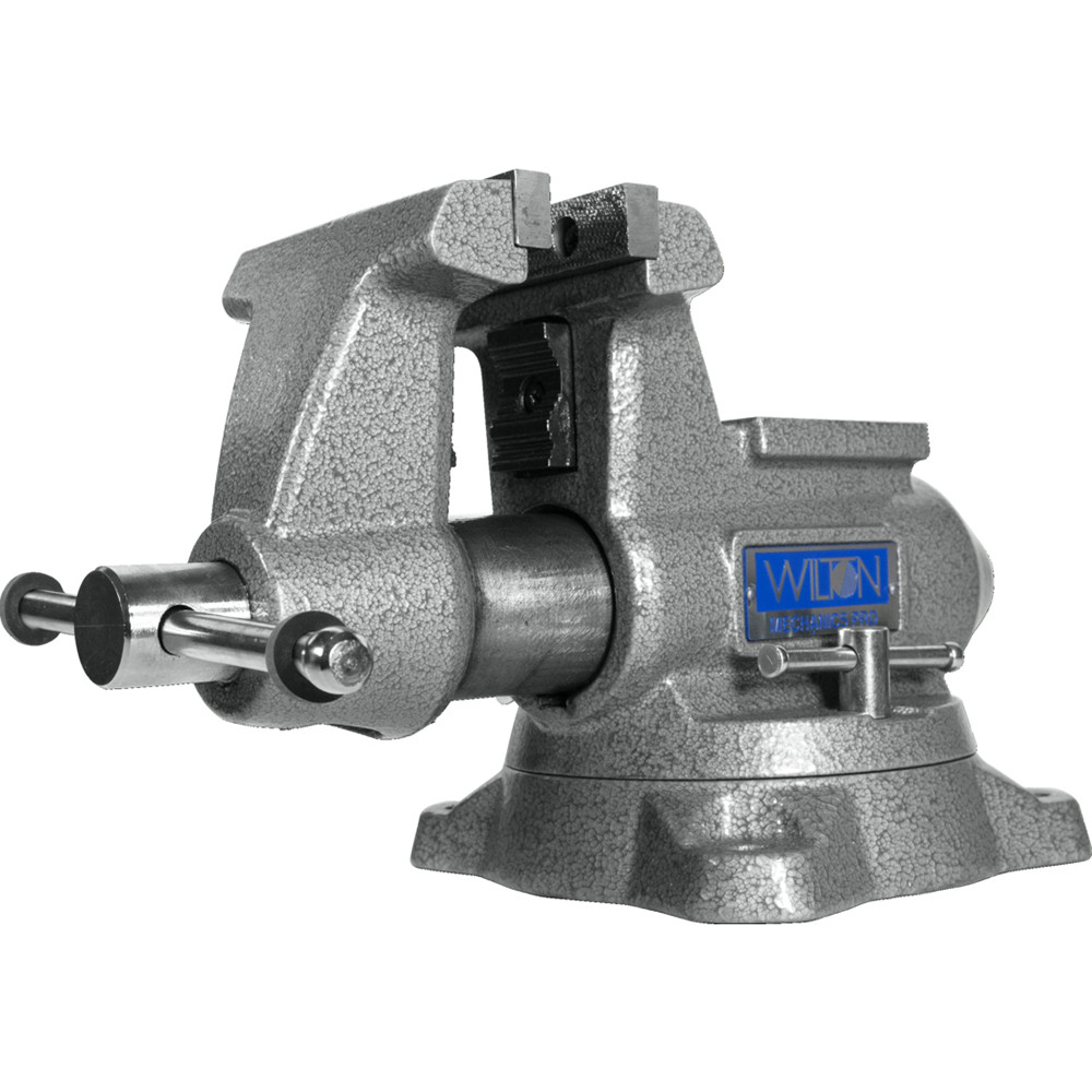 Wilton Mechanics Pro Bench Vise: 4-1/2" Jaw Width, 4" Jaw Opening - Double Lockdown Base, Swivel, Iron | Part #28810