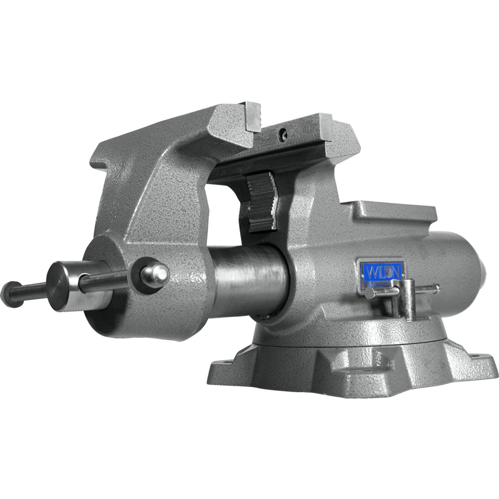 Wilton Mechanics Pro Bench Vise: 8" Jaw Width, 8-1/2" Jaw Opening - Double Lockdown Base, Swivel, Iron | Part #28813