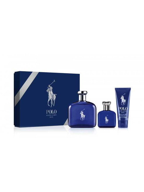 POLO BLUE 3PC GIFT SET 4.2OZ EDT 1.35OZ EDT 3.4OZ SHOWER GEL