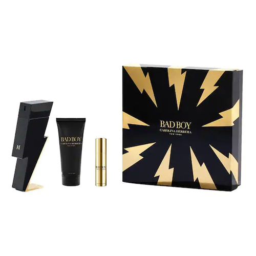 CAROLINA HERRERA BAD BOY 3 PC GIFT SET - 3.4 OZ EDT + 3.4OZ SHOWER GEL + 0.34 OZ EDT