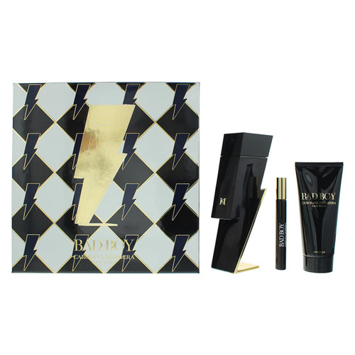 CAROLINA HERRERA BAD BOY 3 PC GIFT SET - 3.4 OZ EDT + 3.4 OZ SHOWER GEL + 0.34 OZ EDT