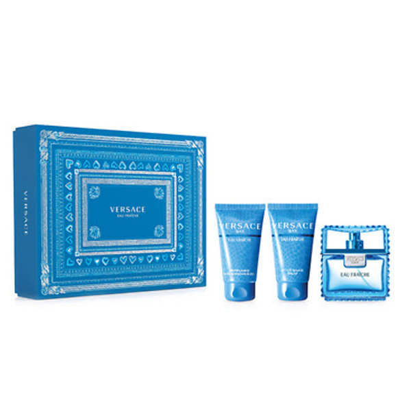 VERSACE EAU FRAICHE MEN 3 PC GIFT SET - 1.7 OZ EDT + 1.7 OZ SHOWER GEL + 1.7 OZ AFTER SHAVE BALM