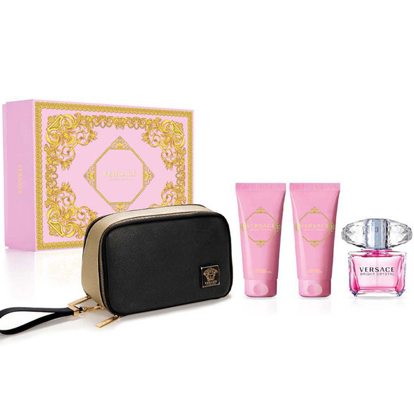 VERSACE BRIGHT CRYSTAL 4PC GIFT SET - 3.0OZ EDT + 3.4OZ BODY LOTION + 3.4OZ SHOWER GEL + POUCH