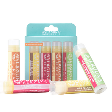 All natural sucrperfruit lip balm 4 pack in watermelon, pina colada, strawberry and creamscicle. 