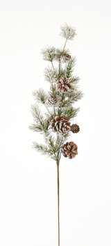 28" Frosted Pine Spray with Pinecones