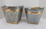 Set of Galvanized Metal Buckets with Wooden Handles, 2ct.