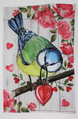 Blue Bird & Hearts Garden Flag, 12" x 18"
