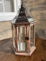 16" Wood & Metal Hexagon Lantern
