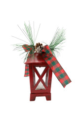 6" Red Lantern with Plaid Bow