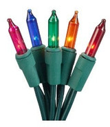100-Count LED Mini Lights - Battery Operated, Green Wire, Multicolor