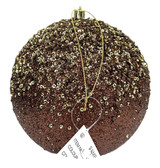 150mm Glittered Bead Ball Ornament - Brown/Gold