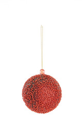 3" Glitter & Bead Ball Ornament - Red/Burgundy