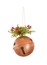 6" Shiny Metal Jingle Bell Ornament with Greenery