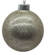 3.9" Champagne Plastic Glitter Ball Ornament- Set of 4